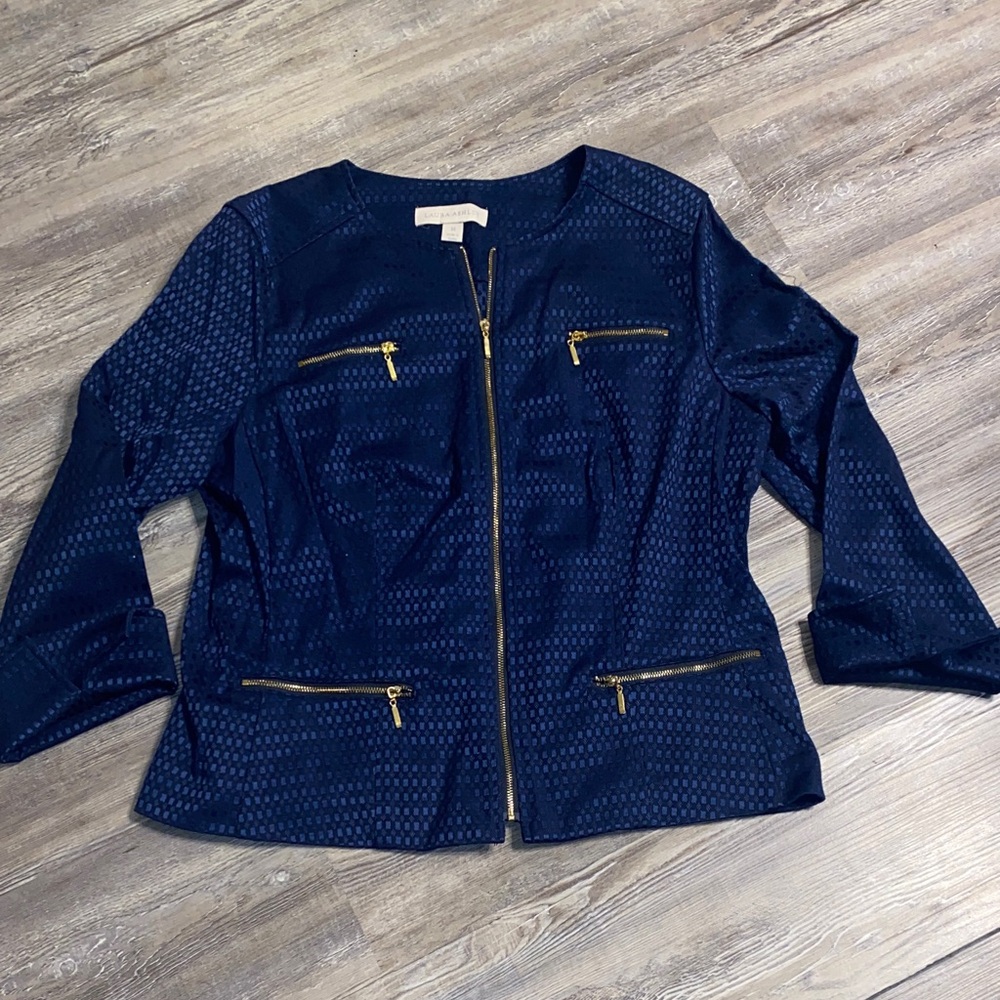 EUC LAURA ASHLEY Classic Zip Front Blazer Shirt M